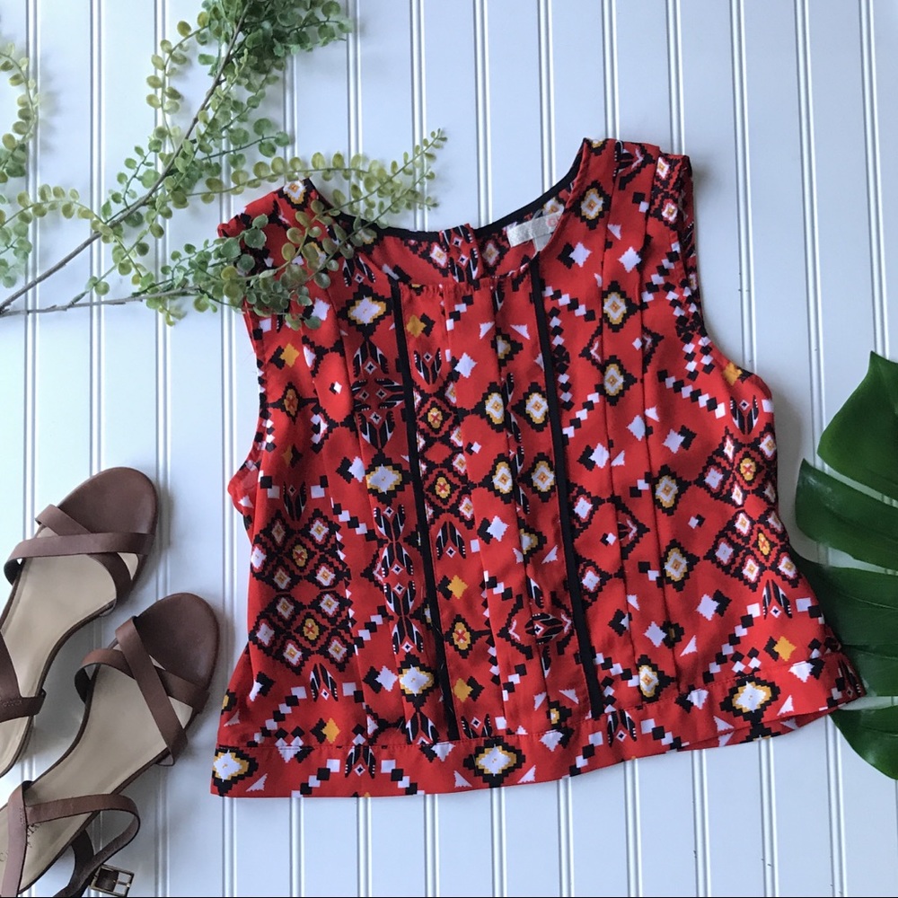 5/$25 Aztec top sleeveless airy red black yellow - Picture 2 of 8